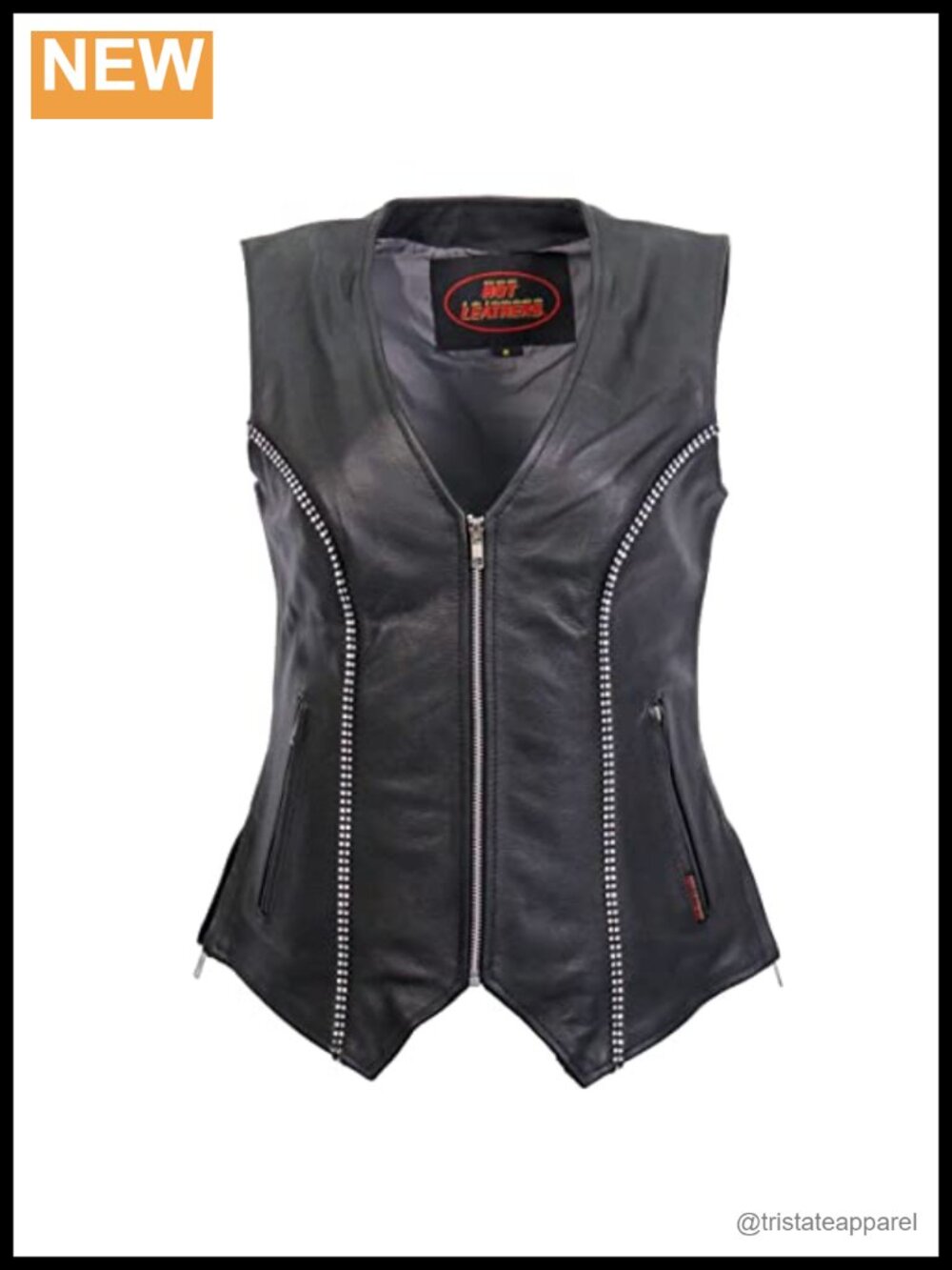 Women's Rhinestone Cowhide Leather Vest Motorcycle Riding Sleeveless